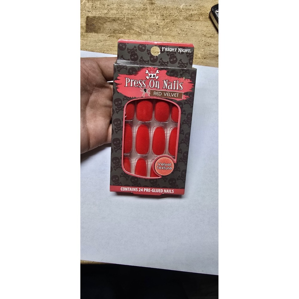 Fright Night Red Velvet Texture Press On Nails set features a velvet finish